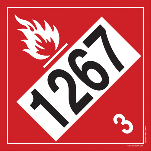 Plaque-&eacute;tiquette TMD 1267 pour liquide inflammable p&eacute;trole brut, Vinyle adh&eacute;sif Superchem Industries