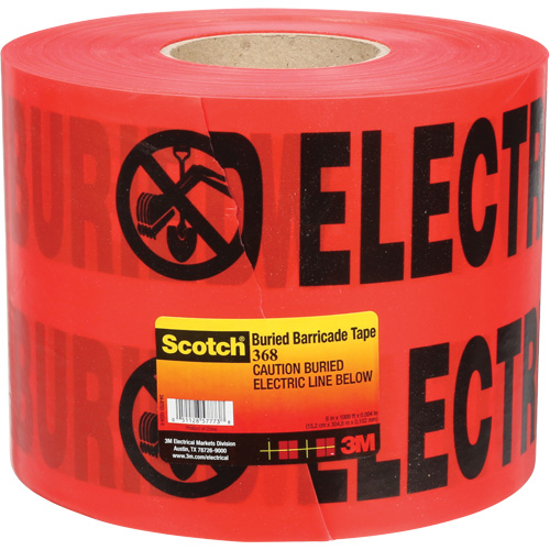 Ruban pour barri&egrave;res pour services publics souterrains Scotch, Anglais, 6" la x 1000' lo, 4 mils, Noir/rouge Superchem Industries