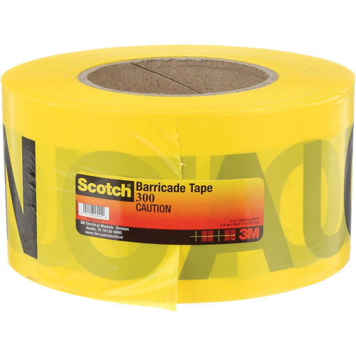 Ruban pour barri&egrave;res pour services publics souterrains Scotch, Anglais, 3" la x 1000' lo, 2 mils, Noir sur jaune Superchem Industries
