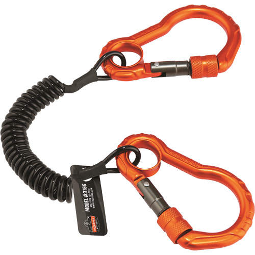 Squids&reg; 3166 Tool Lanyard, Coil, Dual Carabiner Superchem Industries