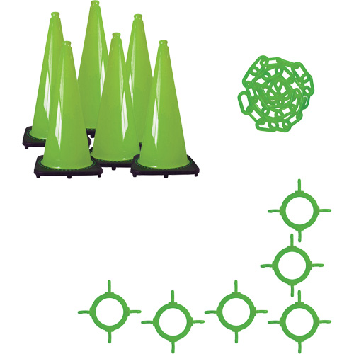 Ensemble de c&ocirc;nes de signalisation et chaînes, 36", Vert Superchem Industries