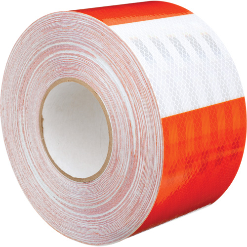 Feuille de rev&ecirc;tement de barricade prismatique de qualit&eacute; &agrave; haute intensit&eacute;, 4" la x 150' lo, 19 mils, Orange et blanc Superchem Industries
