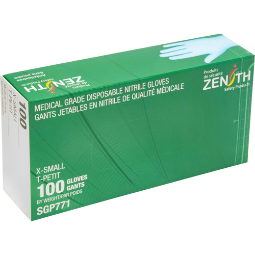 Gants jetables de calibre m&eacute;dical r&eacute;sistants &agrave; la perforation, T-petit, Nitrile, 4,5 mils, Sans poudre, Bleu, Classe 2 Superchem Industries