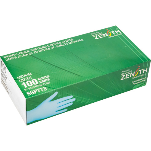 Gants jetables de calibre m&eacute;dical r&eacute;sistants &agrave; la perforation, Moyen, Nitrile, 4,5 mils, Sans poudre, Bleu, Classe 2 Superchem Industries