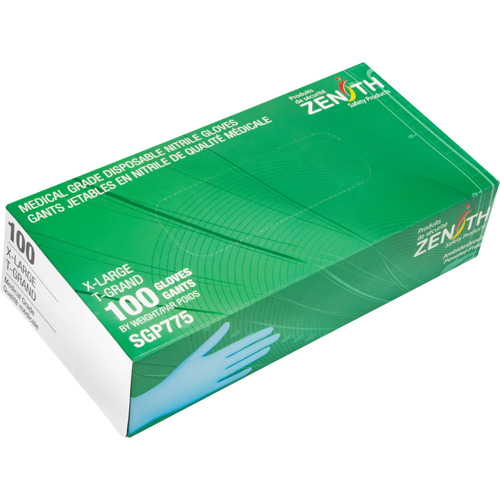 Gants jetables de calibre m&eacute;dical r&eacute;sistants &agrave; la perforation, T-Grand, Nitrile, 4,5 mils, Sans poudre, Bleu, Classe 2 Superchem Industries