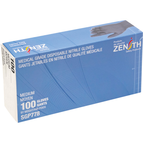 Gants jetables de calibre m&eacute;dical r&eacute;sistants &agrave; la perforation, Moyen, Nitrile, 5 mils, Sans poudre, Noir, Classe 2 Superchem Industries