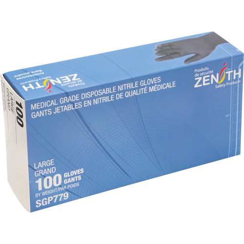 Puncture-Resistant Medical-Grade Disposable Gloves, Large, Nitrile, 5-mil, Powder-Free, Black, Class 2 Superchem Industries