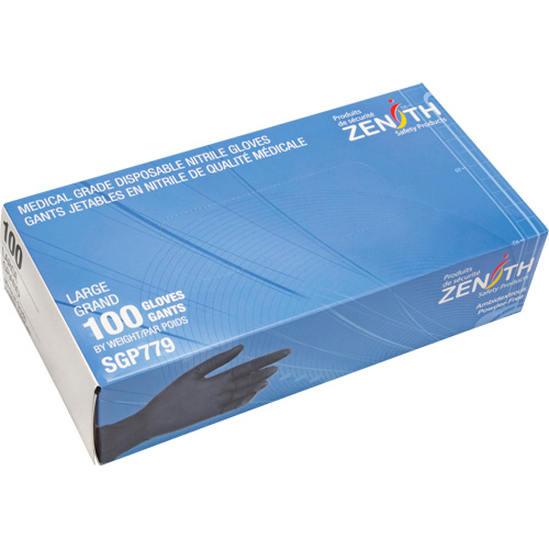 Puncture-Resistant Medical-Grade Disposable Gloves, Large, Nitrile, 5-mil, Powder-Free, Black, Class 2 Superchem Industries