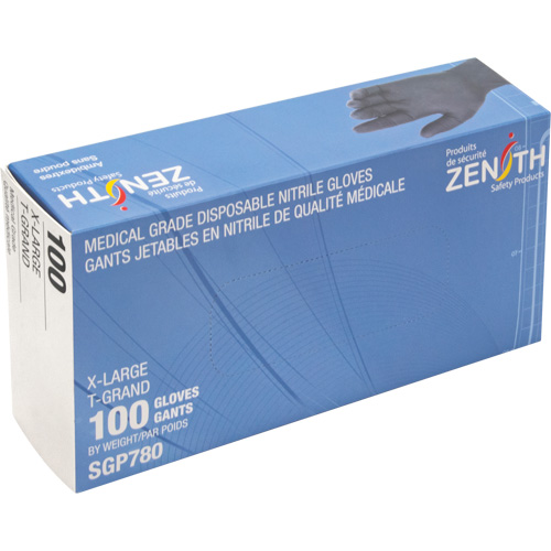 Puncture-Resistant Medical-Grade Disposable Gloves, X-Large, Nitrile, 5-mil, Powder-Free, Black, Class 2 Superchem Industries