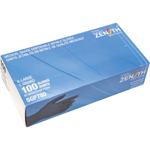 Puncture-Resistant Medical-Grade Disposable Gloves, X-Large, Nitrile, 5-mil, Powder-Free, Black, Class 2 Superchem Industries