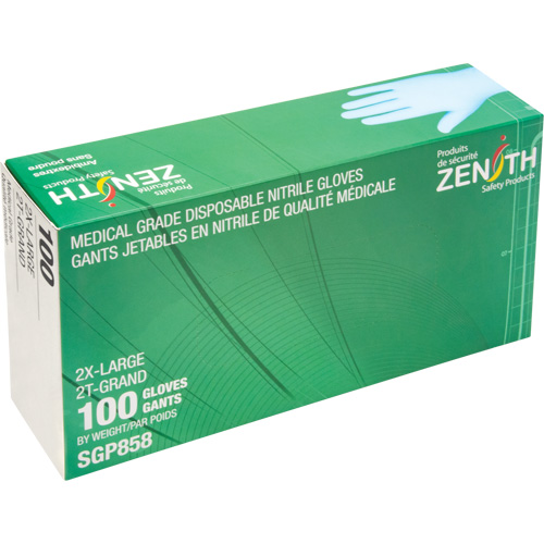 Gants jetables de calibre m&eacute;dical r&eacute;sistants &agrave; la perforation, 2T-Grand, Nitrile, 3,5 mils, Sans poudre, Bleu, Classe 2 Superchem Industries