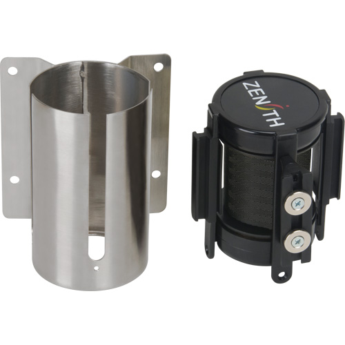 Barri&egrave;re &agrave; fixation murale avec ruban magn&eacute;tique, Acier, Fixation par vis, 7', Ruban Noir Superchem Industries