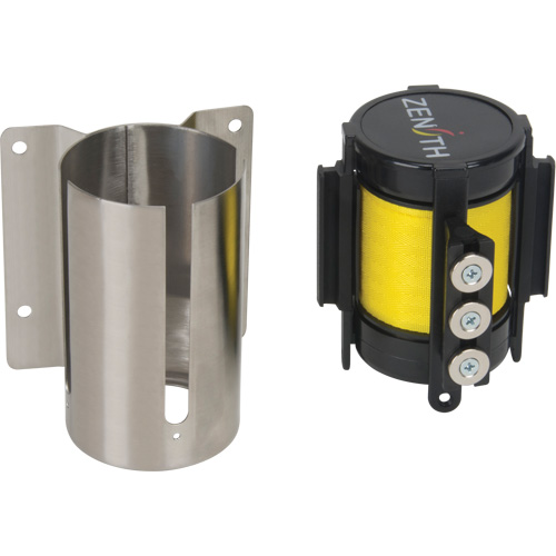 Wall Mount Barrier with Magnetic Tape, Steel, Screw Mount, 12', Yellow Tape Superchem Industries