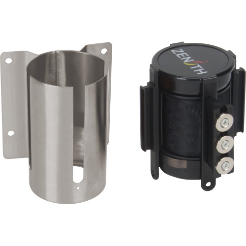 Barri&egrave;re &agrave; fixation murale avec ruban magn&eacute;tique, Acier, Fixation par vis, 12', Ruban Noir Superchem Industries