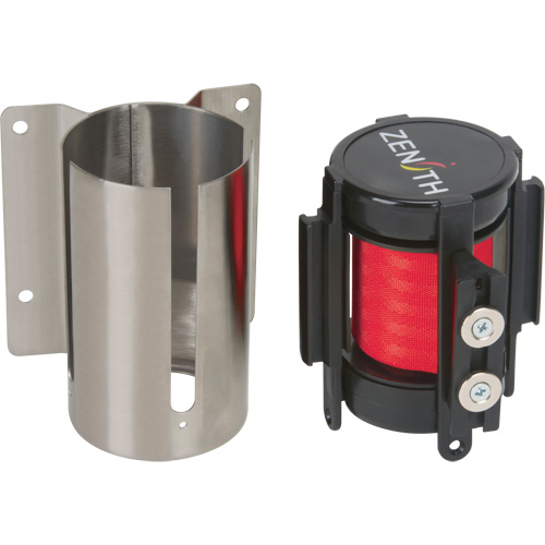 Barri&egrave;re &agrave; fixation murale avec ruban magn&eacute;tique, Acier, Fixation par vis, 7', Ruban Rouge Superchem Industries