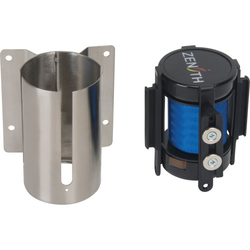 Barri&egrave;re &agrave; fixation murale avec ruban magn&eacute;tique, Acier, Fixation par vis, 7', Ruban Bleu Superchem Industries