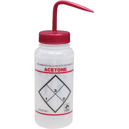 "Acetone" Safety-Labeled Wide-Mouth Wash Bottle, 16 oz. Superchem Industries