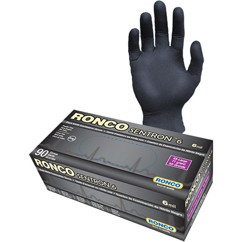 Gants d'examen jetables Sentron 6, 2T-Grand, Nitrile, 6 mils, Sans poudre, Noir, Classe 2 Superchem Industries