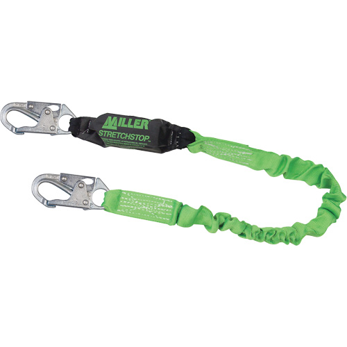 Longe &agrave; amortisseur de choc Miller StretchStop, 6', Point d'ancrage &agrave; Mousqueton verrouillable, Mousqueton verrouillable aux jambes, Polyester Superchem Industries