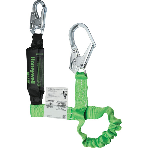 Miller&reg; StretchStop&reg; Shock-Absorbing Lanyard, 6', Locking Rebar Hook Center, Locking Snap Hook Leg Ends, Polyester Superchem Industries
