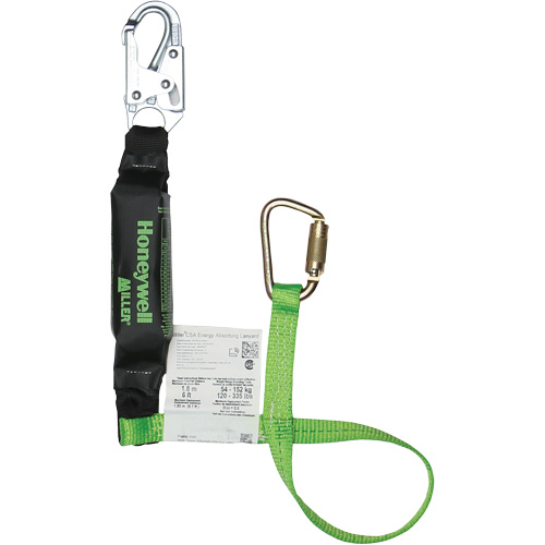 Miller&reg; HP Shock-Absorbing Lanyard, 4', Carabiner Center, Locking Snap Hook Leg Ends, Polyester Superchem Industries