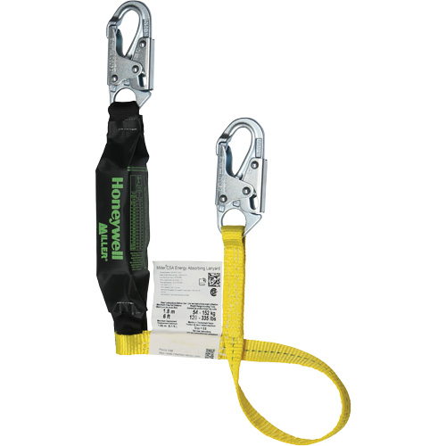 Miller&reg; HP Shock-Absorbing Lanyard, 4', Locking Snap Hook Center, Locking Snap Hook Leg Ends, Polyester Superchem Industries