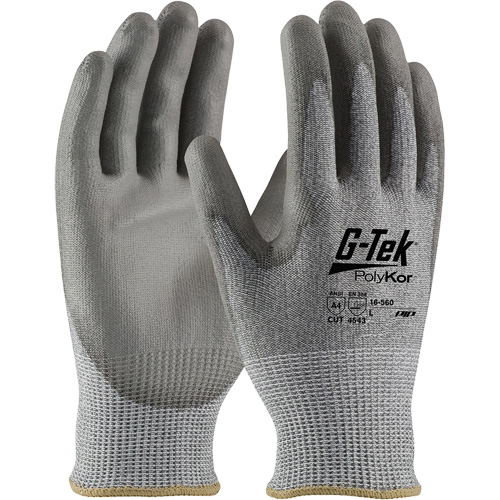 Gants r&eacute;sistants aux coupures G-Tek PolyKor, Taille Petit, Calibre 13, Rev&ecirc;tement Polyur&eacute;thane, Enveloppe en Poly&eacute;thyl&egrave;ne, ASTM ANSI niveau A4/EN 388 niveau 5/EN 388 niveau D Superchem Industries