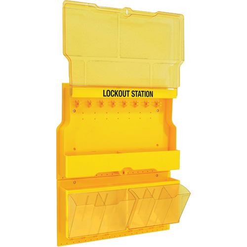 Deluxe Lockout Station with Cover and Trilingual Labels, None Padlocks, 32 Padlock Capacity, Padlocks Not Included Superchem Industries