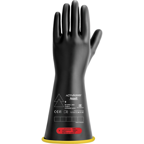 Natural Rubber Electrical Insulating Gloves, ASTM Class 0, Size 7, 14" L Superchem Industries