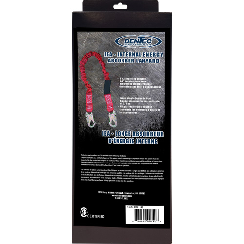 Longe amortisseuse interne ShockSorb, 6', Point d'ancrage &agrave; Crochet mousqueton, Crochet mousqueton aux jambes, Polyester Superchem Industries