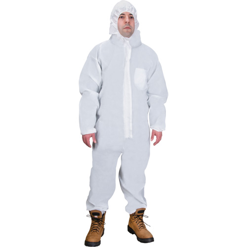 Hooded Coveralls, Medium, White, SMS Superchem Industries