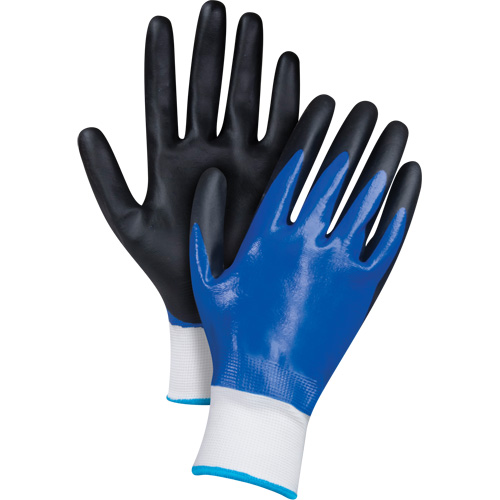 Gants enduits noir & bleu, Moyen, R&ecirc;vetement Mousse de nitrile, Calibre 15, Enveloppe en Nylon Superchem Industries