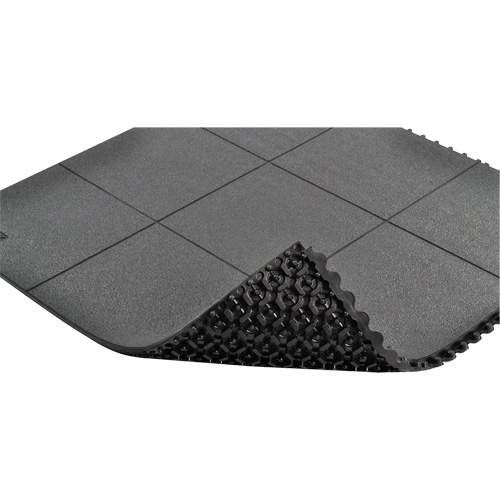 Cushion-Ease&reg; Interlocking Anti-Fatigue Mat, Pebbled, 3' x 3' x 3/4", Black, Natural Rubber Superchem Industries