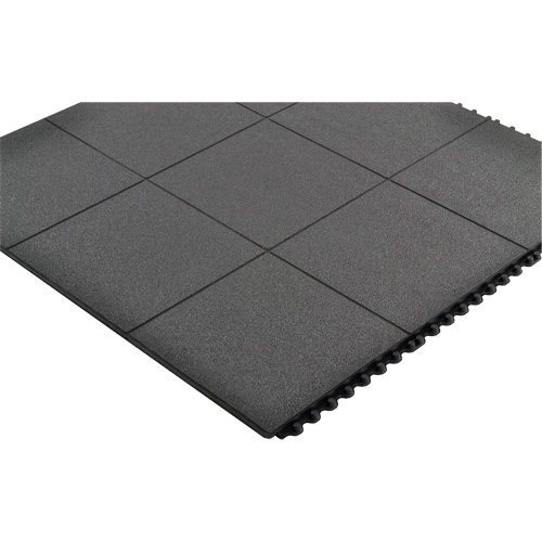 Cushion-Ease&reg; Interlocking Anti-Fatigue Mat, Pebbled, 3' x 3' x 3/4", Black, Natural Rubber Superchem Industries