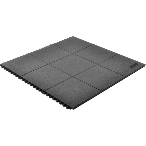 Cushion-Ease&reg; Interlocking Anti-Fatigue Mat, Pebbled, 3' x 3' x 3/4", Black, Natural Rubber Superchem Industries