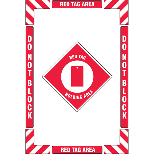 Trousse de marquage du sol ?Red Tag Holding Area? (zone de stockage des &eacute;tiquettes rouges), Adh&eacute;sif, Anglais avec pictogramme Superchem Industries