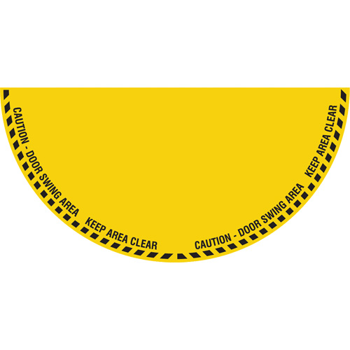 Signalisation au sol ?Caution? (attention) pour porte battante en demi-cercle, Adh&eacute;sif, Anglais avec pictogramme Superchem Industries