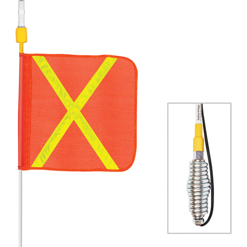 Tiges de s&eacute;curit&eacute; tout-temps de s&eacute;rie lourde avec lumi&egrave;re DEL constante Safety Whip, Fixation Ressort, Hauteur 3', Orange avec X r&eacute;fl&eacute;chissant Superchem Industries