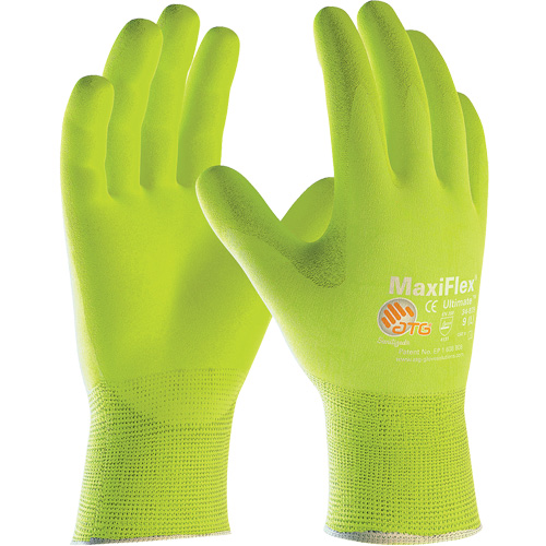 ATG MaxiFlex&reg; Ultimate High Visibility Seamless Gloves, Large, Nitrile Coating, 15 Gauge, Nylon/Elastane Shell Superchem Industries