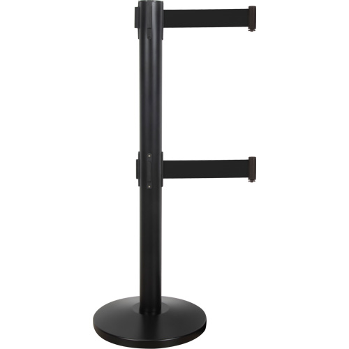 Barri&egrave;re pour le contr&ocirc;le des foules &agrave; courroie double, Acier, 35" h, Ruban Noir, Longueur du ruban 7' Superchem Industries
