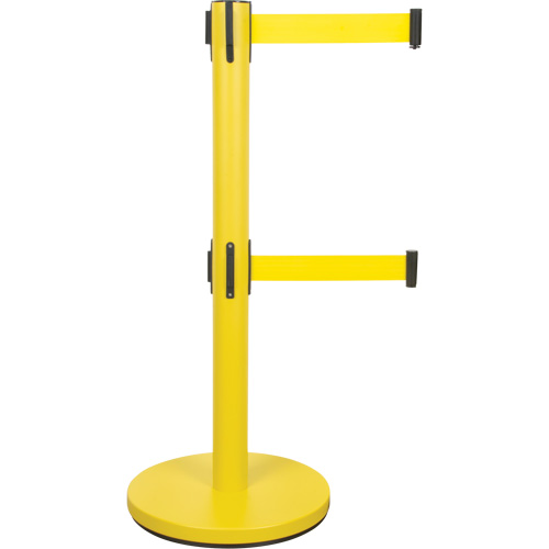 Barri&egrave;re pour le contr&ocirc;le des foules &agrave; courroie double, Acier, 35" h, Ruban Jaune, Longueur du ruban 7' Superchem Industries
