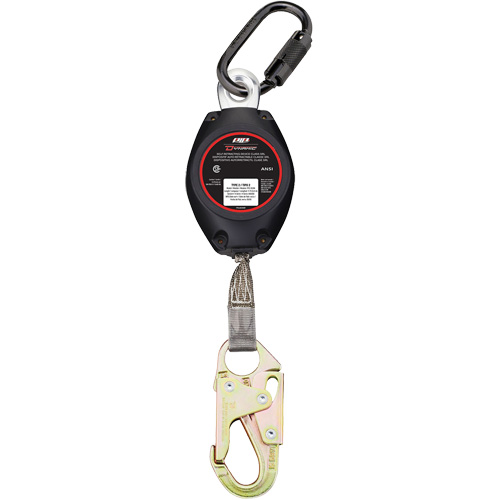 Cordage de s&eacute;curit&eacute; autor&eacute;tractable avec petit mousqueton Dynamic, 11', Polyester, Pivotant Superchem Industries