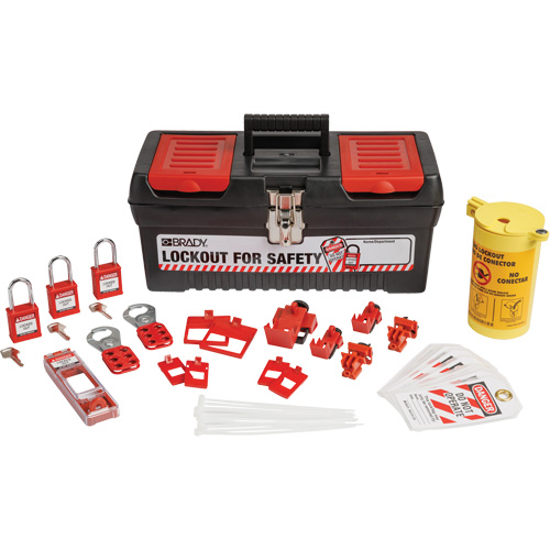 Electrical Lockout Tagout Kit with Nylon Safety Lockout Padlocks in Toolbox, Electrical Kit, 33 Components Superchem Industries