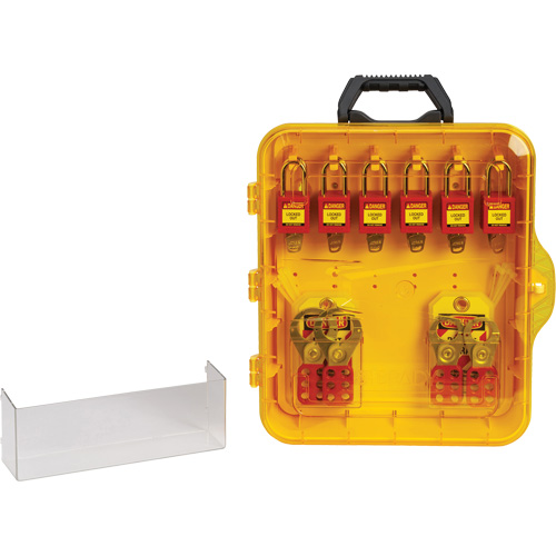 Station de cadenassage avec cadenas de s&eacute;curit&eacute; en nylon &agrave; cl&eacute; utilisant des cl&eacute;s identiques, Cadenas Plastique, Capacit&eacute; de 12, Cadenas Compris Superchem Industries