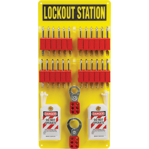 Lockout Board with Keyed Different Nylon Safety Lockout Padlocks, Plastic Padlocks, 24 Padlock Capacity, Padlocks Included Superchem Industries