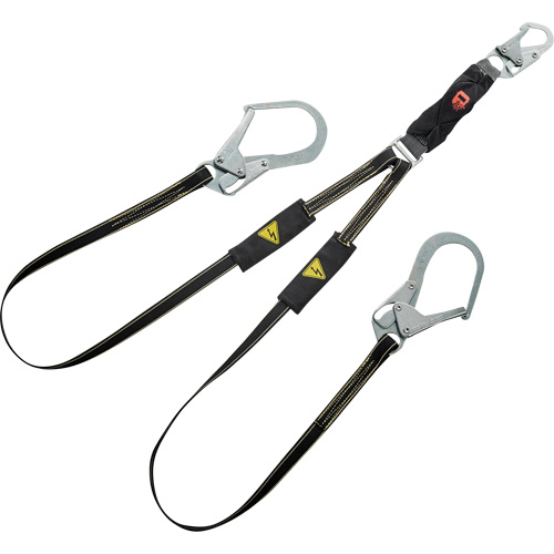Longe &agrave; amortisseur d'&eacute;nergie pour le soudage V-Series, 6', Point d'ancrage &agrave; Crochet d'armature, Crochet mousqueton aux jambes, Kevlar/M&eacute;tal/Nylon Superchem Industries
