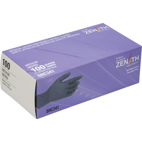 Medical Grade Disposable Gloves, Medium, Nitrile, 6-mil, Powder-Free, Black, Class 2 Superchem Industries