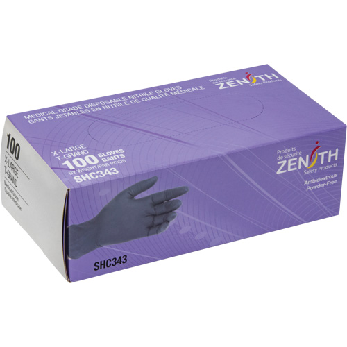 Gants jetables de calibre m&eacute;dical, T-Grand, Nitrile, 6 mils, Sans poudre, Noir, Classe 2 Superchem Industries