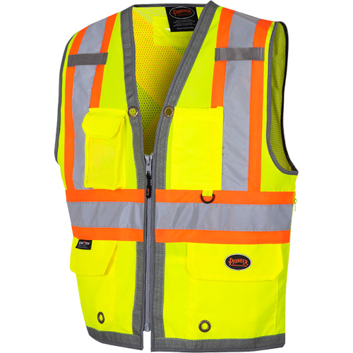 6673 Mesh-Back Zip-Front Surveyor's Vest, High Visibility Lime-Yellow, Small, Polyester Superchem Industries