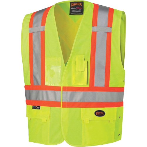 131 Veste de s&eacute;curit&eacute; avec c&ocirc;t&eacute;s r&eacute;glables, Jaune lime haute visibilit&eacute;, Grand/T-Grand, Polyester Superchem Industries